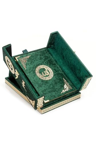Special Design Quran Velvet Box with Stand with Allah and Muhammad Written | Special Quran Holder Stand | Islamic Gift | Perfect Ramadan,Eid,Birthday,Umrah Gift for Muslim Women Men Child (Green) - color: Green