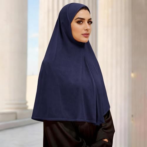Instant Hijab Ready To Wear Hijab Scarf for Women Soft Long Muslim Jersey Hijabs Head Scarf for Prayer Abaya - color: Navy