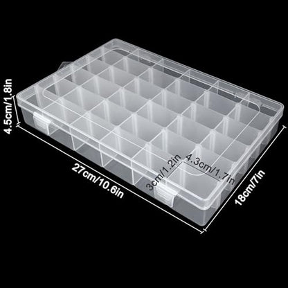 Guyuyii 4 Pack 36-Grid Plastic Clear Organizer Box with Adjustable Dividers | for Fishing Tackle, Craft, Jewelry Making, Diamond Painting, Beads, Earrings, Nail Art Supplies, Seeds, Small Hardware - size: 4 Pack 36 Compartments