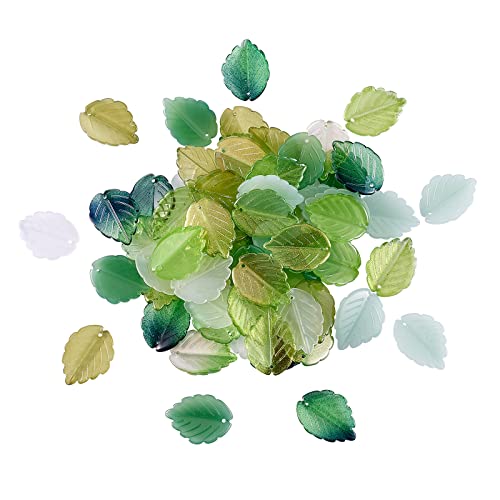 LiQunSweet 90 Pcs 9 Colors Crystal Glass Green Gold Leaf Charm Assorted for Necklace Bracelet Earrings Jewelry Making DIY Accessories - 24mm - color: Leaf Glass Charm_9 Colors