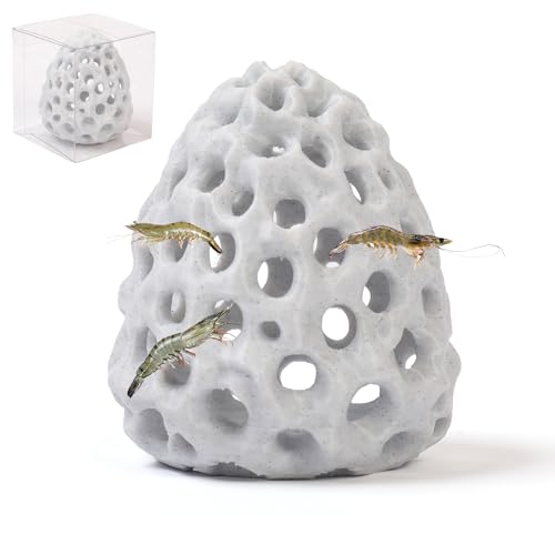 Shrimp Cave, Shrimp Hides for Aquarium, Betta Fish Hideout with Suction Cup Tank Accessories for Fish Tank Decor, Hiding & Resting, Betta Fish Habitat Tank Ornament Accessories - color: Marble White