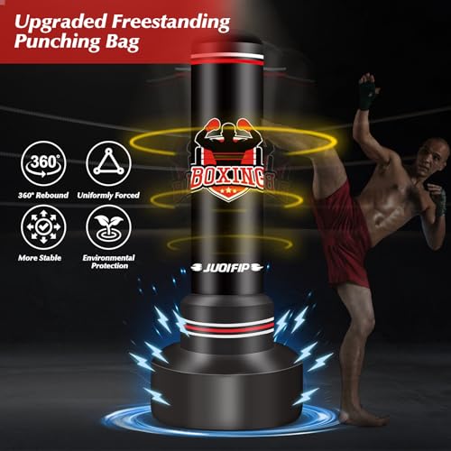 Heavy Punching Bag with Stand Adults Teens,70" Freestanding Boxing Bags Kicking Bag Heavy Bag with Boxing Gloves and Electric Air Pump, Kickboxing Training Equipment Bags Thai Fitness Karate - style: Strong Man PatterrnA1