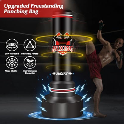 Heavy Punching Bag with Stand Adults Teens,70" Freestanding Boxing Bags Kicking Bag Heavy Bag with Boxing Gloves and Electric Air Pump, Kickboxing Training Equipment Bags Thai Fitness Karate - style: Strong Man PatterrnA1