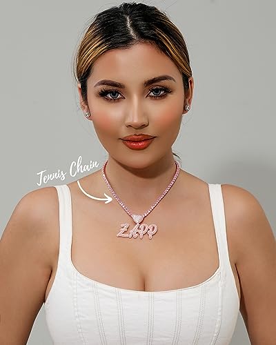 Lulu Mel Iced Out Personalized Cursive Name Necklace For Trendy Women, Custom Handmade Nameplate Pendant With Cuban Link Chain, White Gold Plated Hip Hop CZ Diamond Jewelry Gifts - color: Rose Gold/Heart Hook