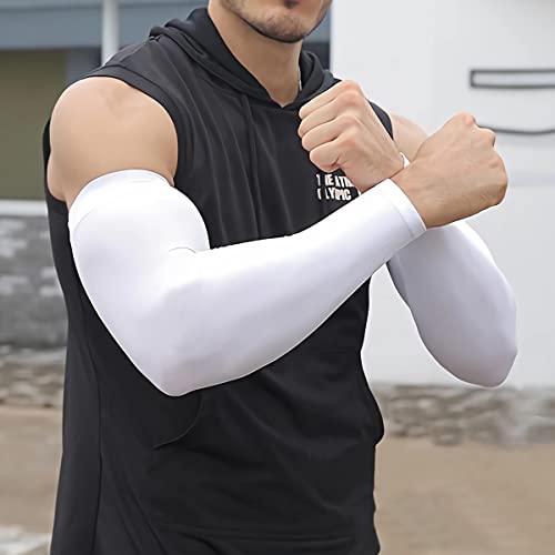 Arm Sleeves for Men and Women Compression UV Sun Protection Tattoo Cover Up Baseball Basketball Football Golf Running - color: White