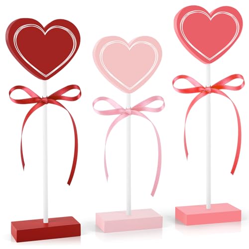 3 Pieces Valentine's Day Table Decorations Wooden Heart Set,Rustic Valentine's Day Tiered Tray Decor for Home Tables (Line) - style: Line