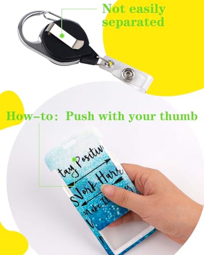Blue Positive Lanyards for ID Card Badges Retractable ID Badge Holder for Women Work with Reel Keychain Clip Positive Card Holder with Carabiner Clip Heavy Duty - color: Stay Positive