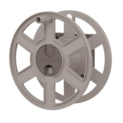 Suncast Sidewinder Wall Mount Garden Hose Reel, 100 Feet Capacity for 5/8 Inch Standard Vinyl Hosepipe, Light Taupe – Resin Water Line Holder for Lawn, Gardening and Outdoor Watering - size: 100 feet
