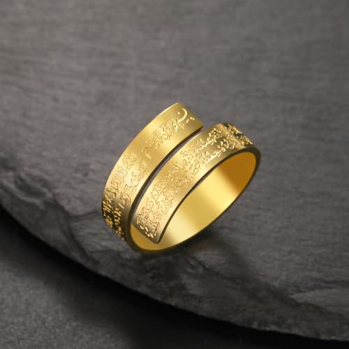 Dreamtimes Islamic Ayatul Kursi Rings for Women Muslim Quran Allah Openable Rings Allah Ring Ayatul Kursi Arabic Calligraphy Rings for Men Islam Eid Ramadan Gifts - color: Gold