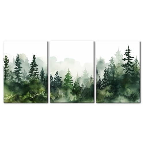 Pacimo 3 Pieces Canvas Wall Art Print Misty Forest Green Nature Mountain Painting Wall Decor for Living Room Home Decoration Natural Landscape Gallery Wrapped Posters and Prints - 20"x28"x3 - color: Wallart-03, size: 20"x28"x3 Panels