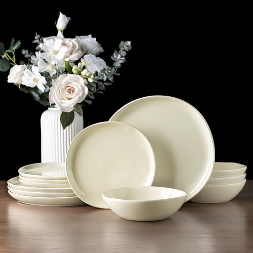 AmorArc Ceramic Dinnerware Sets for 8, 24Pcs Plates and Bowls Sets Dishes - color: Ice Cream, size: Service for 8(24Pcs)