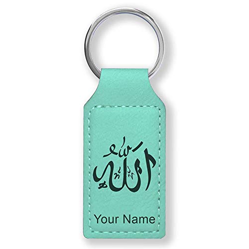 LaserGram Rectangle Keychain, Allah 1, Personalized Engraving Included (Teal) - color: Teal