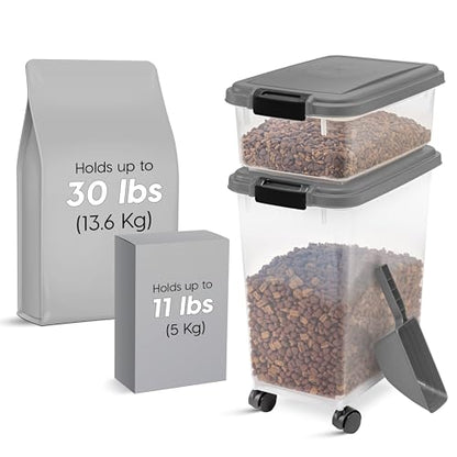 IRIS USA Dog Food Storage Container, Up to 30+11 lbs, Dark Gray | Made in the USA, Includes 2-Cup Scoop & Wheels, Airtight Seal, BPA-Free, Bird Seed, Cat food, Cat Litter, Treats, Toys - color: Dark Gray