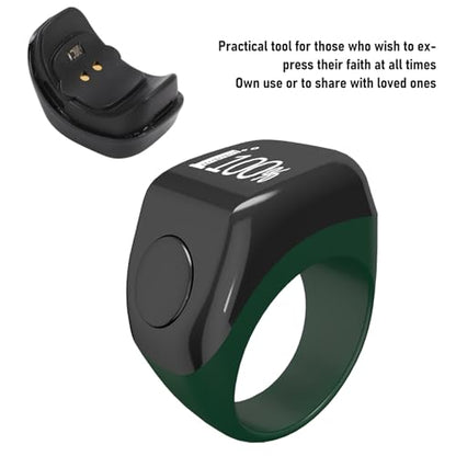 Finger Smart Tally Counter Ring, Muslim Digital Azan Alarm Clock, Vibration Reminder, Touch Control, 0.42in Screen, for Nice Islamic Gift - color: Green