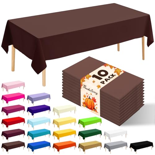 10 Pack Premium Disposable Plastic Tablecloth 54" X 108" Rectangle Table Cover for Birthdays Weddings Christmas Anniversary Buffet Table (Brown) - color: Brown, size: 54" X 108" Rectangle