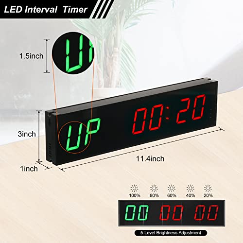 PATIKIL LED Gym Timer Workout Timer Interval Timer Count Down/Up Clock Wall Clock with Remote 11.4" Large Digital Display Timer for Home Garage Fitness