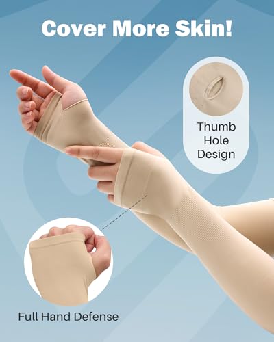 Arm Sleeves for Men Women UV Sun Protection Compression Arm Warmer Tattoo Cover Up, Sports Golf Cooling Sleeves - color: 3 Pairs_nude