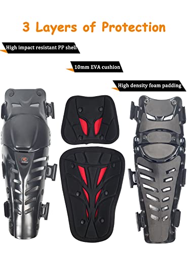 RIDBIKER Motorcycle Knee Shin Guards for Men, Bendable MTB Knee Pads | Long leg coverage with crash-proof protection. Flexible bendable design. Adjustable straps. Knee Protection for motocross - color: Red/Regular