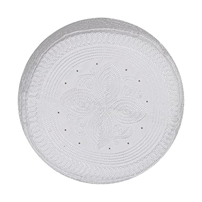 PURFUN Mens Embroidered Kufi Muslim Prayer Hat Soft Islam Religious Arabic Cap - color: S Pattern/White, size: Medium