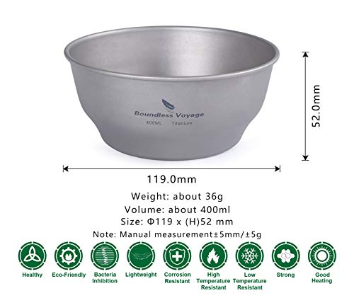Boundless Voyage Ultralight Titanium Bowl Pan Plate Dish with Carry Bag Outdoor Camping Portable Tableware Cookware ((400ml Bowl)-Ti15163B) - color: (400ml Bowl)-Ti15163B