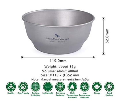 Boundless Voyage Ultralight Titanium Bowl Pan Plate Dish with Carry Bag Outdoor Camping Portable Tableware Cookware ((400ml Bowl)-Ti15163B) - color: (400ml Bowl)-Ti15163B