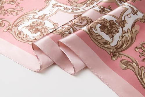 Silk-Feel 35x35 Satin Hair Scarf | Multi-Way Head Wrap for Sleep, Style & Hijab | Gift-Ready Fashion Scarf for Women - color: Pink-totem