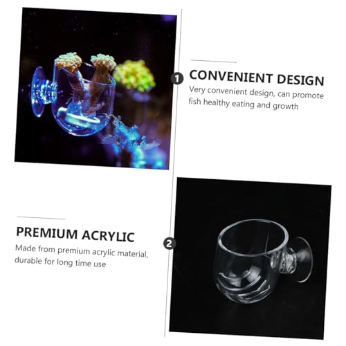 VOSAREA 2pcs Acrylic Fish Tank Feeder Cups with Suction Fish Food Holder for Aquarium Shrimp Feeding Supplies