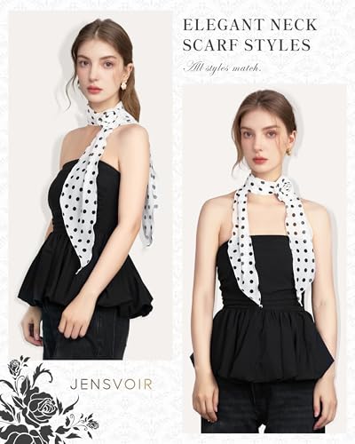 Chiffon Scarf for Women, Removable Flower Neck Scarf Light Soft Fashion Rose Scarves Versatile Headband or Hair Band - color: Polka Dot White