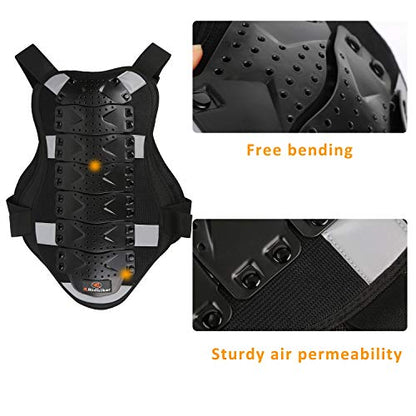 RIDBIKER Chest Protector Motorcycle, Dirt Bike Gear Body Armor Vest Spine Back Protector for Motocross Off-Road (Reflective at Night) (Black, M) - size: Medium