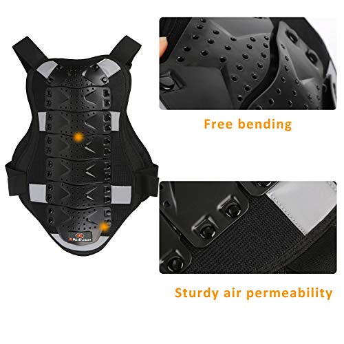 RIDBIKER Chest Protector Motorcycle, Dirt Bike Gear Body Armor Vest Spine Back Protector for Motocross Off-Road (Reflective at Night) (Black, XL) - size: X-Large