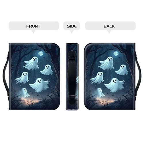 PU Leather Bible Cover with Handle & Pockets, Large Capacity Bible Case, Water-Resistant Scripture Organizer Bag with Bonus Card Holder, Christian Gift for Women & Men, Group of Ghosts - color: Group of Ghosts