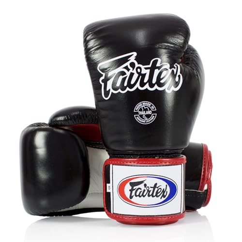 Fairtex SP5 Black Large Shin Guards + BGV1 16 oz Black/White/Red Glove Muay Thai Handwrap Black 180 inch