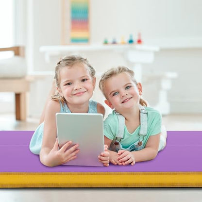 Giantex 4" Thick Folding Gymnastics Mat, 4' x 4' Bio-Folding Exercise Mat with Carry Handles & PU Leather Cover, Gym Home Tumbling Mat for Kids, Yoga, Fitness, Pilates & Martial Arts - color: Purple