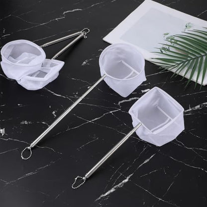 4 Pack Aquarium Fish Net, 3", 3.74" Shrimp Nets Small Fish Net for Tank Aquarium Fishes Nets with Extendable Handle for Shrimp Bettas Fishes Tank (White, Round and Square)