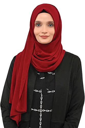 Aisha's Design Instant Chiffon Shawl for Women Modesty Turban Hijab Head Wrap Ready to Wear Women Headscarf - color: Burgundy