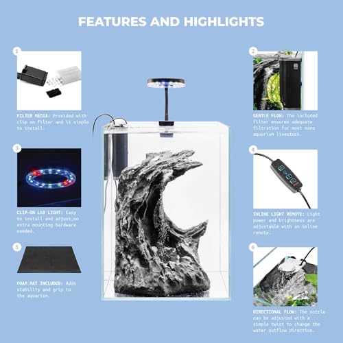 Sand Waterfall Tank Kit - Silent Operation Falling Sand Fish Tank w/LED Light and Self Cleaning Filtration - Desktop Rimless Starter Aquarium Kit, Just Add Plants - 9.51GAL | 36L (A2) - size: A2 (30CM)