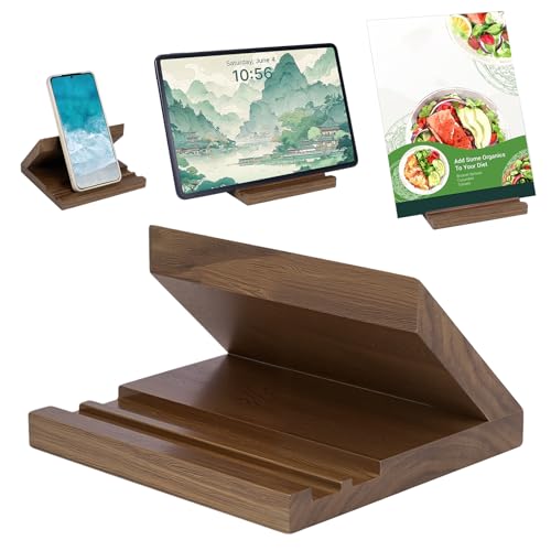 Walnut Book Stand for Display Wooden Bible Stand for Reading Portable Office Phone Holder for Desk Living Room Kitchen Coffee Table Decor Picture Frame Photos Holder