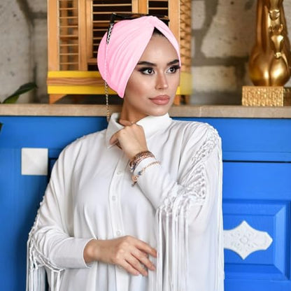 para life Knot Turbans for Women, Breathable Instant Turban|Standard Size Cotton|Pre-tied Scarf, Hijab Cap&Undercap - color: Powder