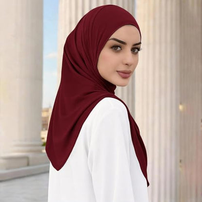 Instant Hijab Ready To Wear Hijab Scarf for Women Soft Long Muslim Jersey Hijabs Head Scarf for Prayer Abaya - color: Wine Red