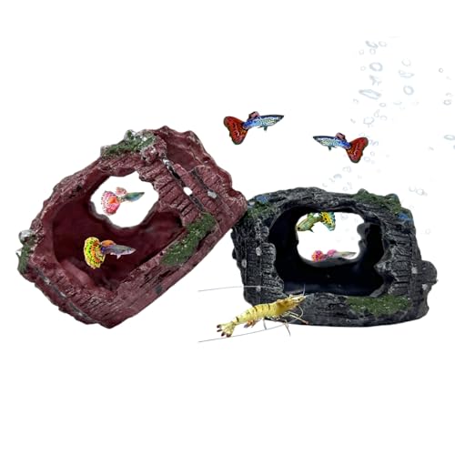 2 Pack Aquarium Broken Barrel Decor, Cichlids Guppy Small Fish Betta Shrimp Hide Caves Playground, Hideouts for Small Fish Breed Spawn Shelter (2 Pack)