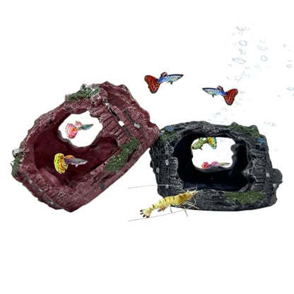 2 Pack Aquarium Broken Barrel Decor, Cichlids Guppy Small Fish Betta Shrimp Hide Caves Playground, Hideouts for Small Fish Breed Spawn Shelter (2 Pack)
