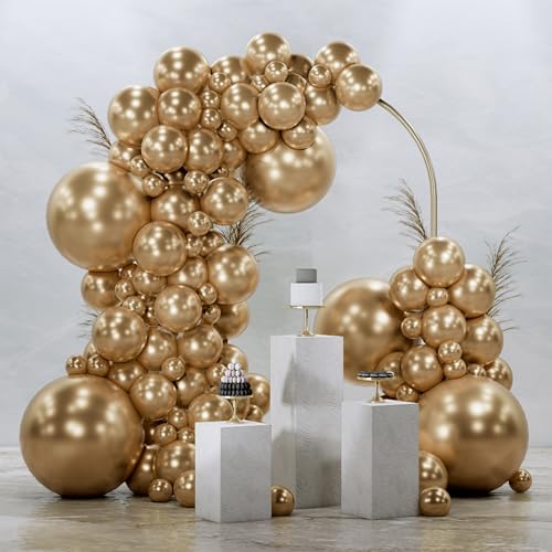 PartyWoo Metallic Gold Balloons 145pcs Different Sizes of 18 12 10 5 Inch Chrome Gold Balloon Arch Kit Garland for Birthday Graduation Baby Shower Wedding Bachelorette Party Decorations Gold-G127 - color: Gold-g127
