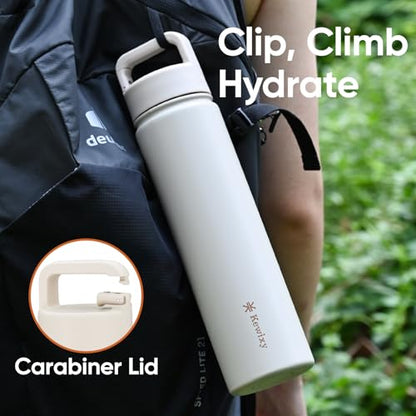 24 oz Insulated Water Bottle, 2-in-1 Lid, Straw & Spout with Protected, Leak Proof, Keep Cold 24H, Cup Holder Fit, Stainless Steel, Metal, Reusable, for Travel, Gym and School, 2 Lids, Mousse - color: Mousse, size: 24 Ounces