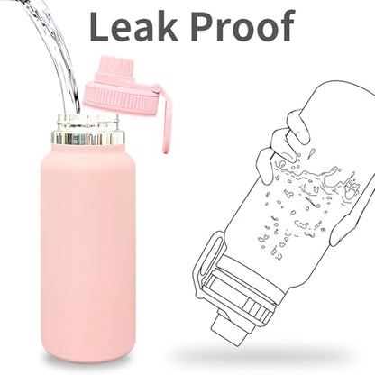 32 oz Insulated Water Bottle with Spout Lid - Double Wall Vacuum Sports Water Bottle - Powder Coated Cup for Gym Camping Hiking(Pink,1 pack) - color: Pink