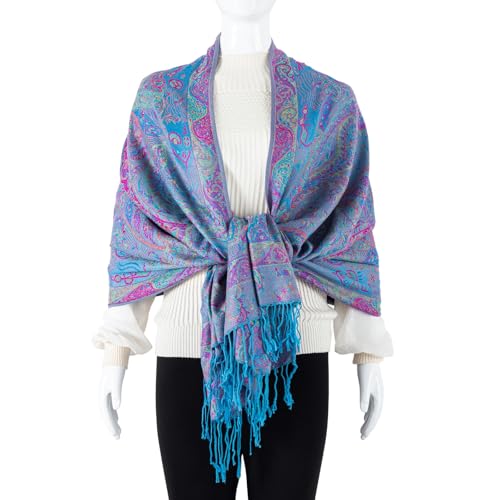 TUSHUSTY Pashmina Feel Shawls Wraps Rave Scarf for Women Soft Silky Reversible Men Scarves Hijab - color: Blue Purple Pink