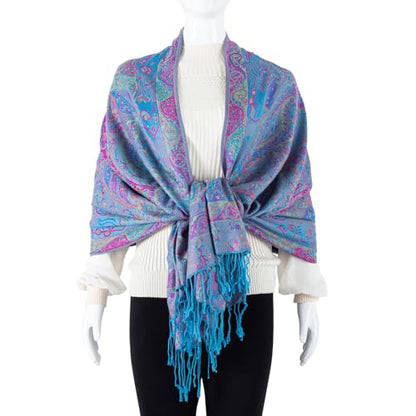 TUSHUSTY Pashmina Feel Shawls Wraps Rave Scarf for Women Soft Silky Reversible Men Scarves Hijab - color: Blue Purple Pink