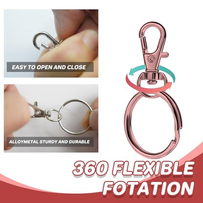 Keychain, 68PCS Swivel Snap Hooks with Key Rings, Metal Lobster Claw Clasp,34PCS Keychains Clips Hooks and 34PCS Key Chain Rings,Keychain Rings for DIY Crafts,Jewelry Making (Rose Gold) - color: Rose Gold