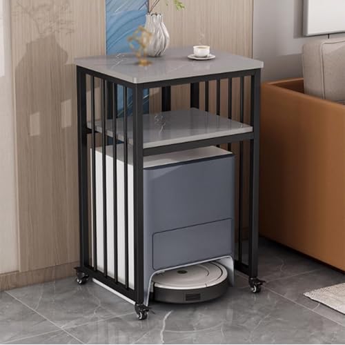 Home Smart Sweeper Station Shelf, Heavy-Duty Floor-Standing Sweeping Robot Storage Rack Side Table, Robot Vacuum Cleaner Storage Stand for Fish Tank Cabinet(Black2,L55cm/21.6in) - color: Black2, size: L55cm/21.6in