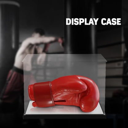 CHEDA Clear Boxing Glove Display Case, Acrylic Display case for Full Size Boxing Glove Storage Box, Glove Display Case Holder Showcase, Dustproof UV Protection Cabinet with Removable Mirror Base