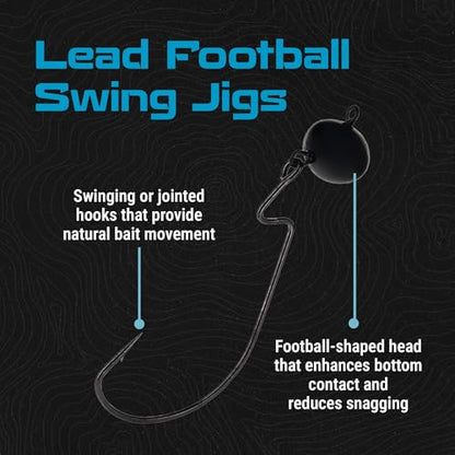 Reaction Tackle Football Swing Jig, Free-Swinging Hook with Football Head for Bass Fishing, Deep Water and Rocky Terrain (5-Pack) - color: Black, size: 1/4 Oz